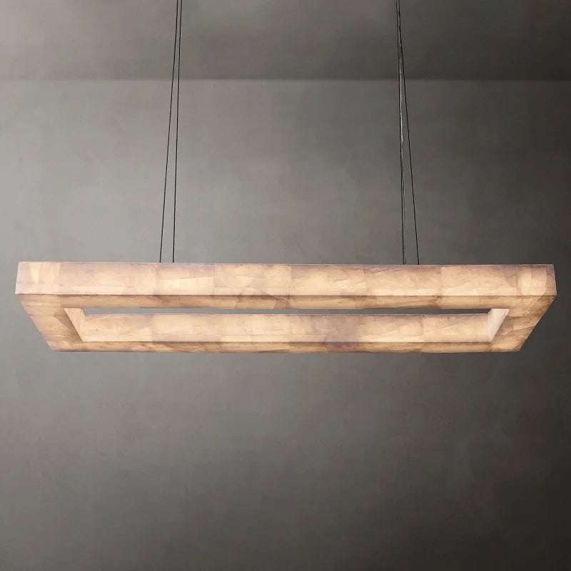 Lustre Rétro américain rectangulaire LED marbre noir plafond éclairage pour salle à manger - vue 4 sur 10