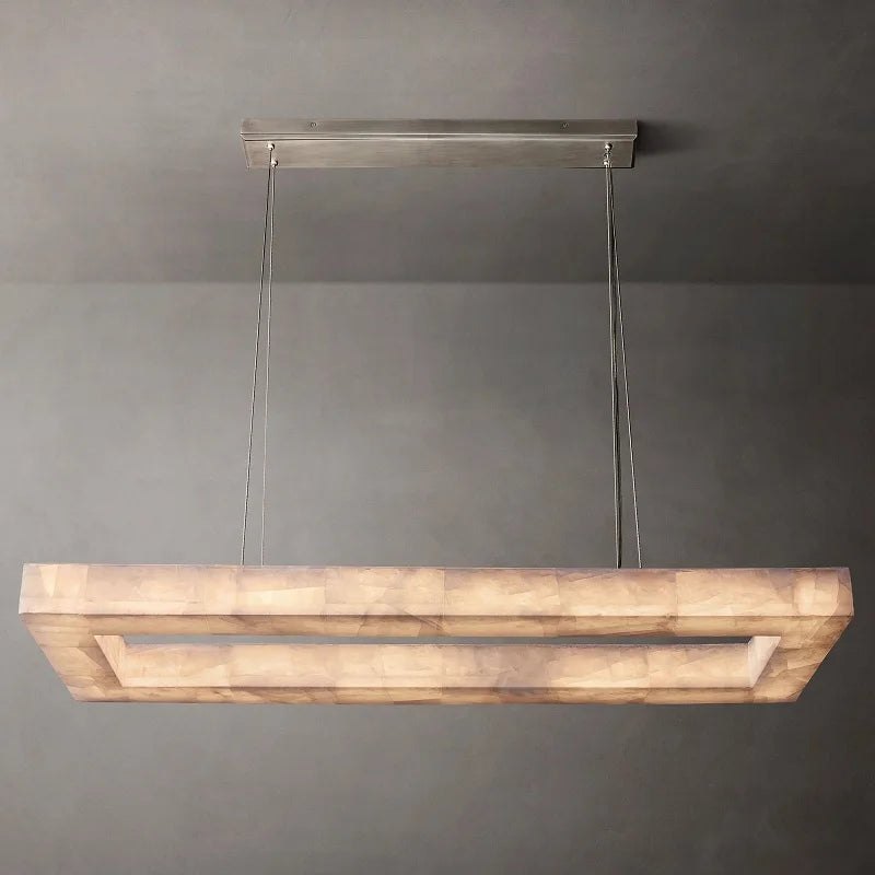 Lustre Rétro américain rectangulaire LED marbre noir plafond éclairage pour salle à manger - vue 2 sur 10