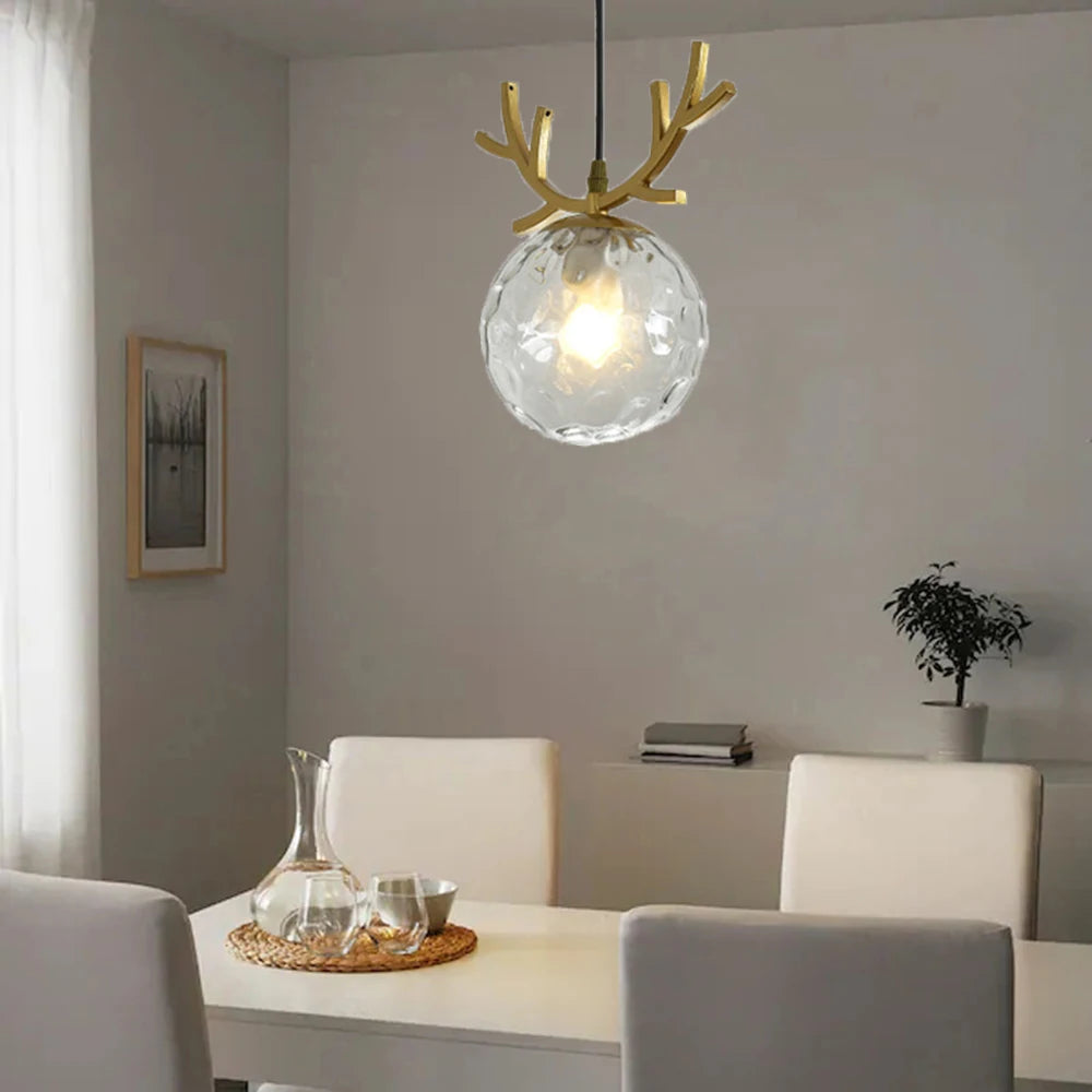 suspension en verre design vintage luminaire plaqué or moderne - vue 6 sur 10