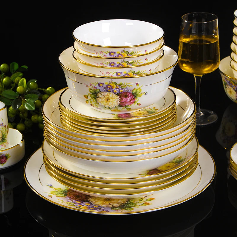 Service de table porcelaine fine florale personnalisable occidental