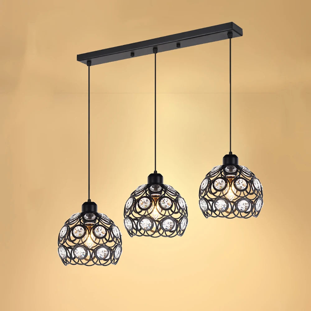 Modern Ceiling Light Chandelier Metal Crystal Shade E27, Pendant Lighting for Living Dining Room Bedroom Cafe Bar Black White - vue 6 sur 12