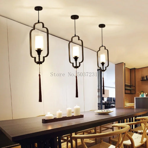 lustre chinois moderne simple avec lumières led suspendues - vue 5 sur 8