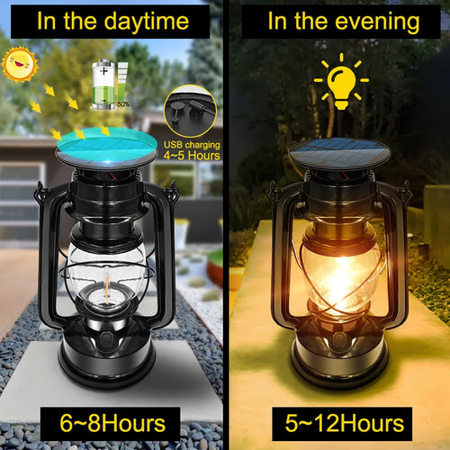 lanterne solaire usb métal antique extérieure suspendue - vue 3 sur 7