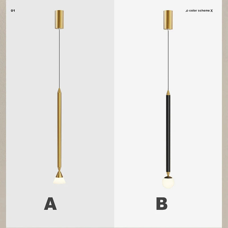 suspension créative simple avec long câble en verre et aluminium - vue 6 sur 10