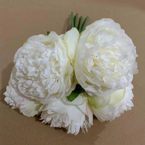 bouquet de 5 têtes de roses et pivoines artificielles pour mariage décoration - vue 12 sur 13