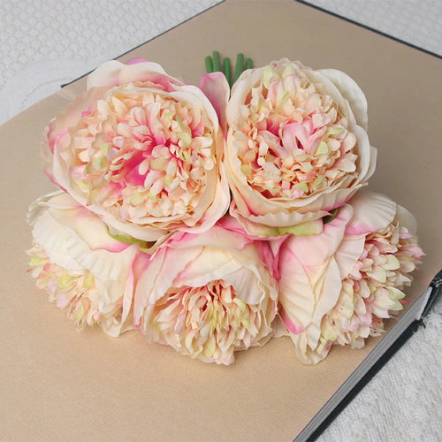 bouquet de 5 têtes de roses et pivoines artificielles pour mariage décoration - vue 14 sur 13
