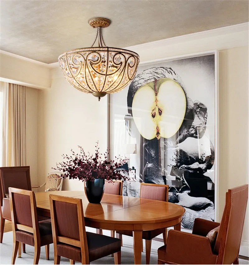 Plafonnier américain en fer forgé salon chambre lampe restaurant éclairage simple moderne lumière luxe cristal plafonnier - vue 8 sur 8