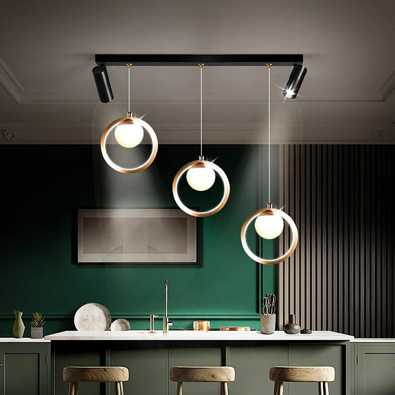 lustre led moderne nordique petit cercle avec spots - vue 4 sur 10