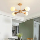 lustre moderne en bois avec abat-jour en verre