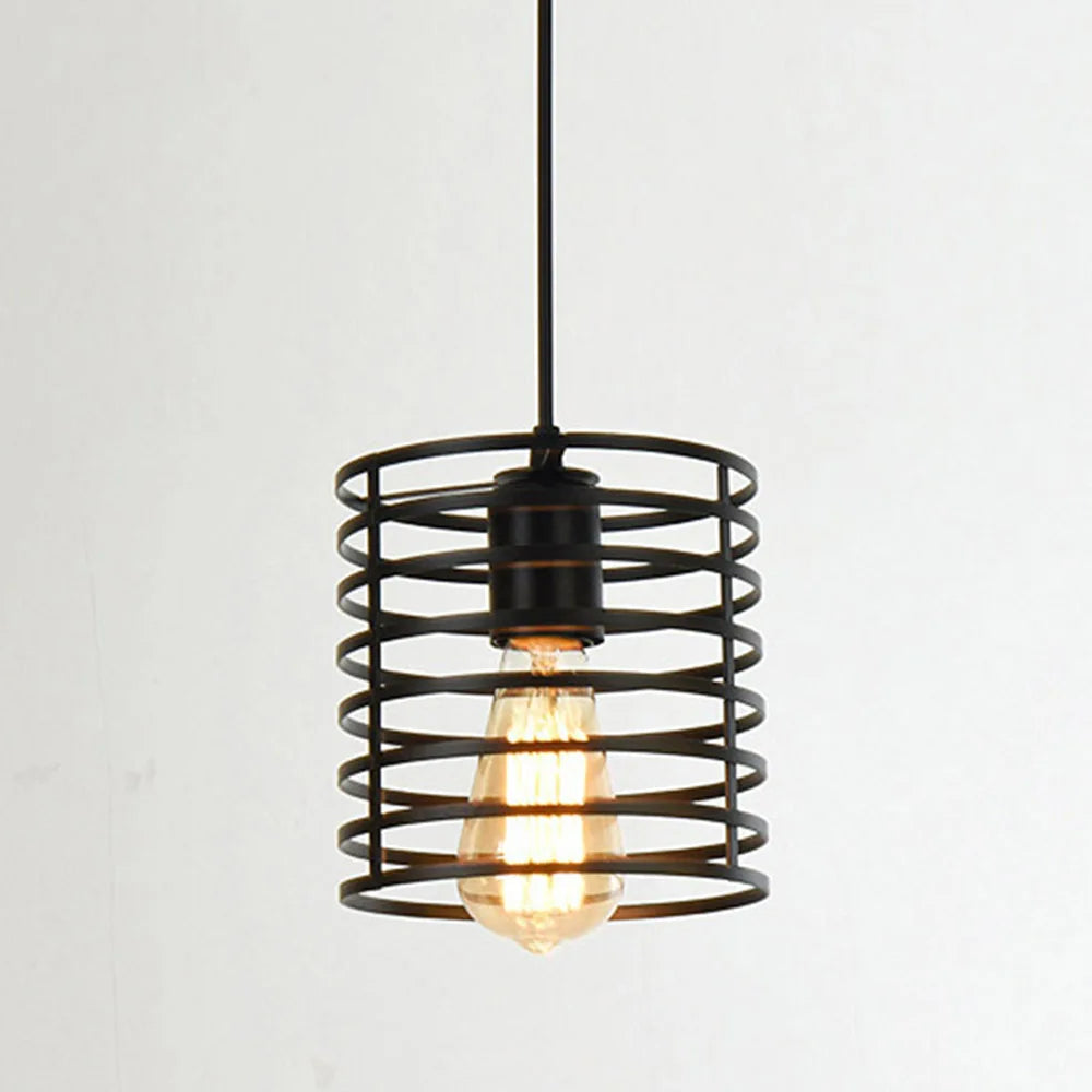 Retro Iron Cage Pendant Ceiling light Multi-Layer Round Surround Body, E27 220V Output Support Vintage Hanging Lamp - vue 5 sur 6