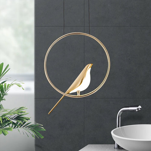 suspension LED oiseau fantaisie plaquée or design moderne ajustable - vue 5 sur 18