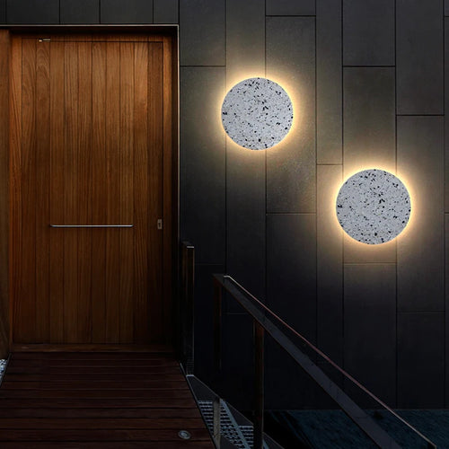 Applique extérieure LED étanche jardin rond intérieur Terrazzo &amp; acrylique décoration fond applique murale terrasse éclairage mural - vue 5 sur 15