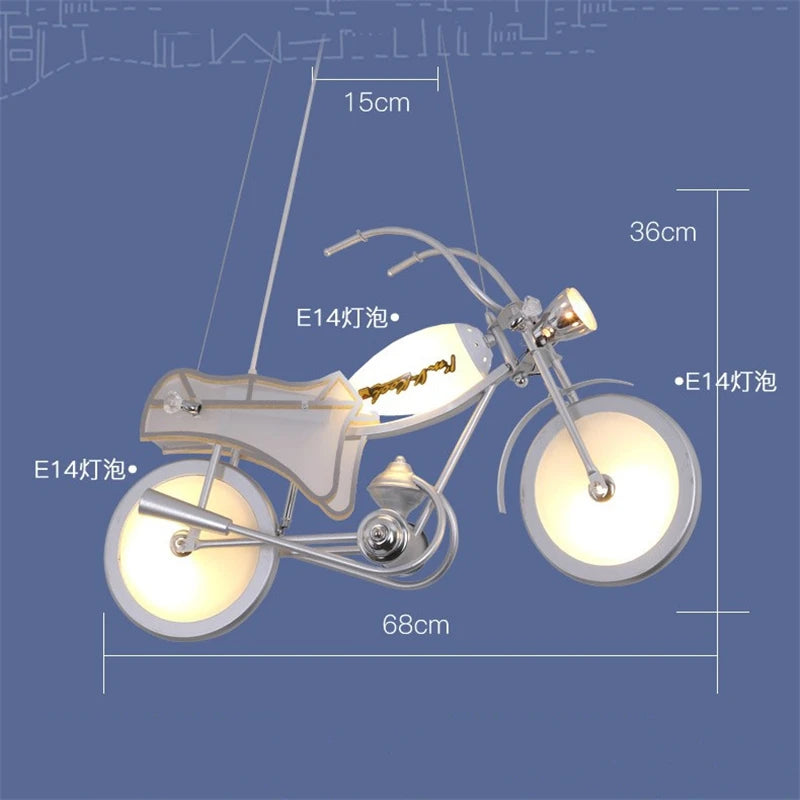 lustre led créatif nordique pour chambre d'enfants en acrylique moto