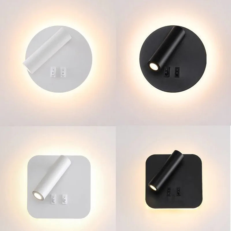 applique murale noir et blanc Led minimaliste lampe de chevet chambre hôtel avec interrupteur de projecteur Applique murale déco pour la maison - vue 3 sur 14