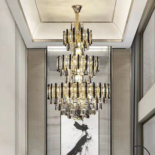 lustre en cristal de luxe pour escalier et hall d'hôtel - vue 5 sur 11