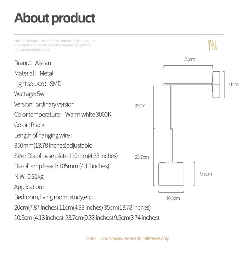 Applique murale design à LED avec abat-jour cylindre en métal