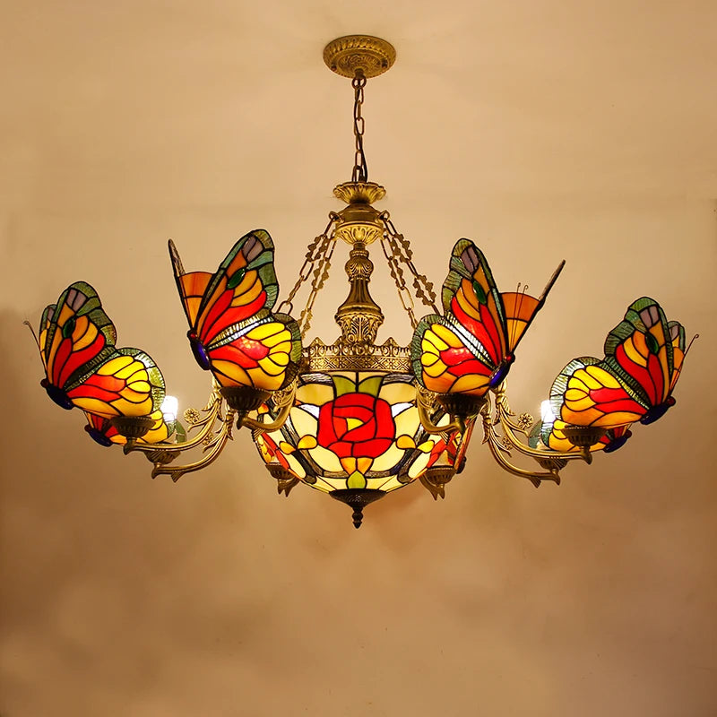 Lampe de luxe Style Tiffany en verre teinté - vue 7 sur 10