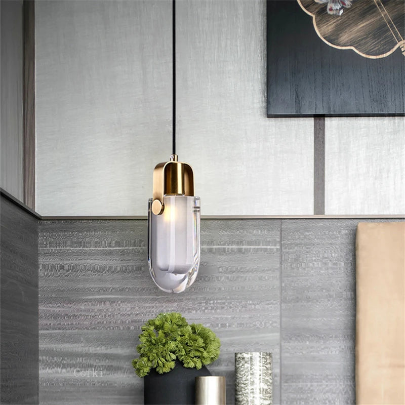 suspension moderne en cristal avec éclairage led décoratif - vue 3 sur 7