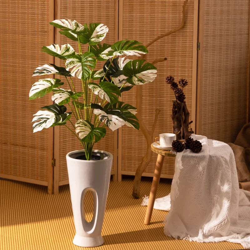 arbre tropical artificiel grandes feuilles de monstera en pot décoratif - vue 11 sur 23