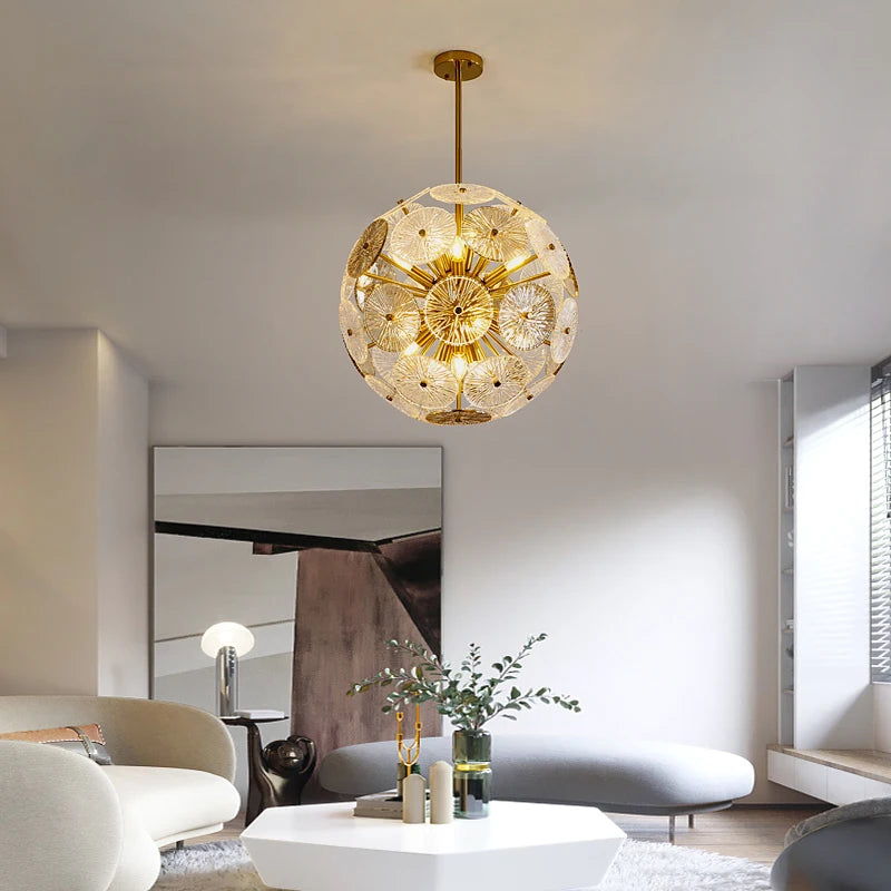 Deyidn luxe or suspension ronde verre plafond lustre pour Villa salle à manger chambre décorative moderne intérieur lumière - vue 5 sur 8