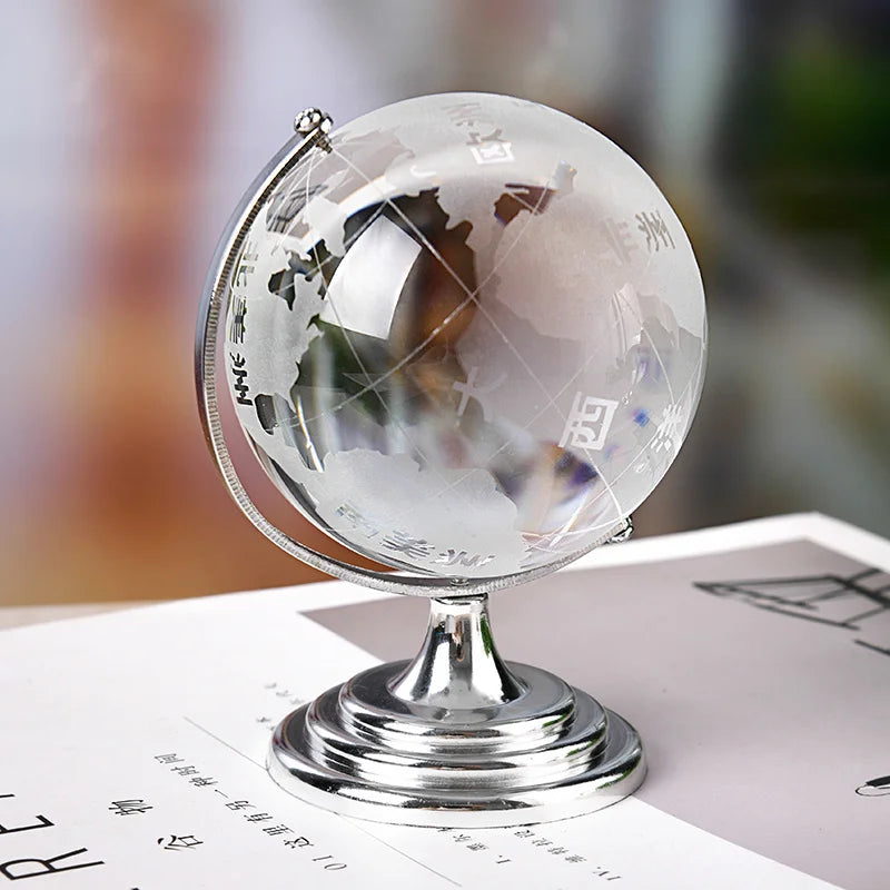 globe en cristal terrestre avec support rotatif décoration géographique - vue 5 sur 7