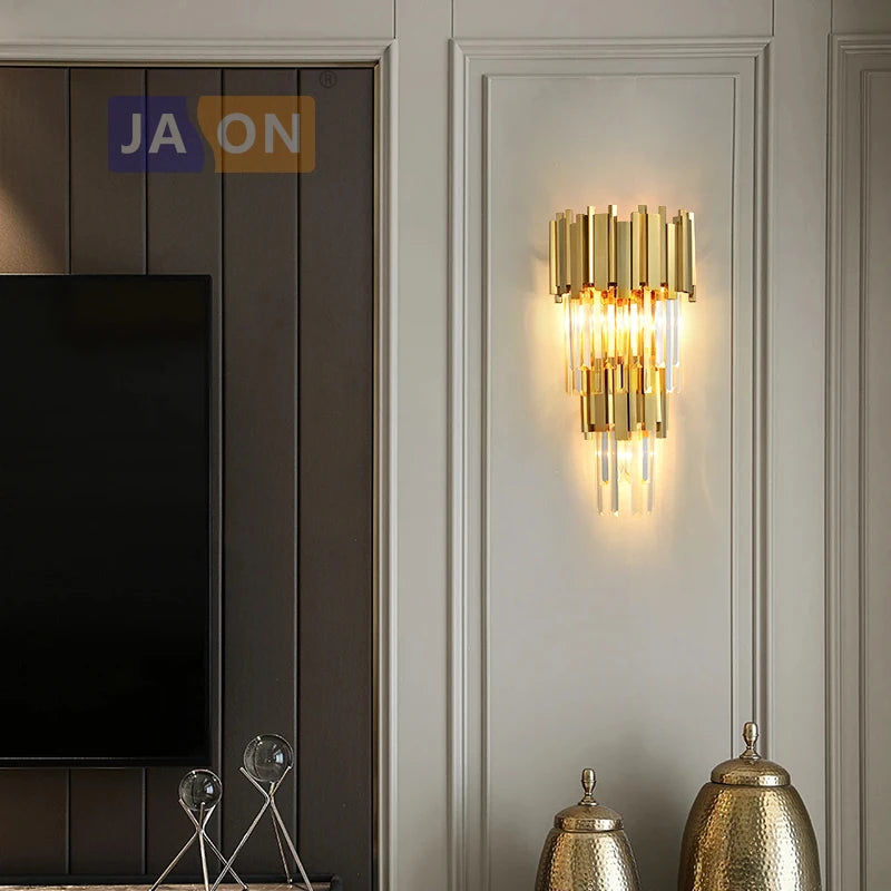 applique murale en cristal transparent chromé doré design élégant - vue 3 sur 12