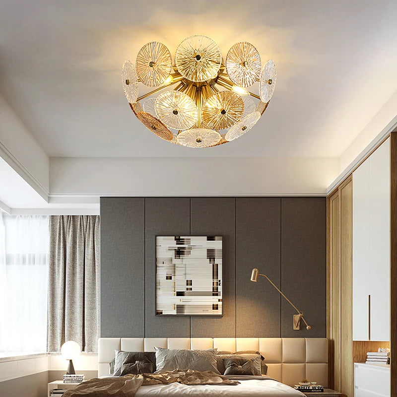 Deyidn luxe or suspension ronde verre plafond lustre pour Villa salle à manger chambre décorative moderne intérieur lumière - vue 4 sur 8