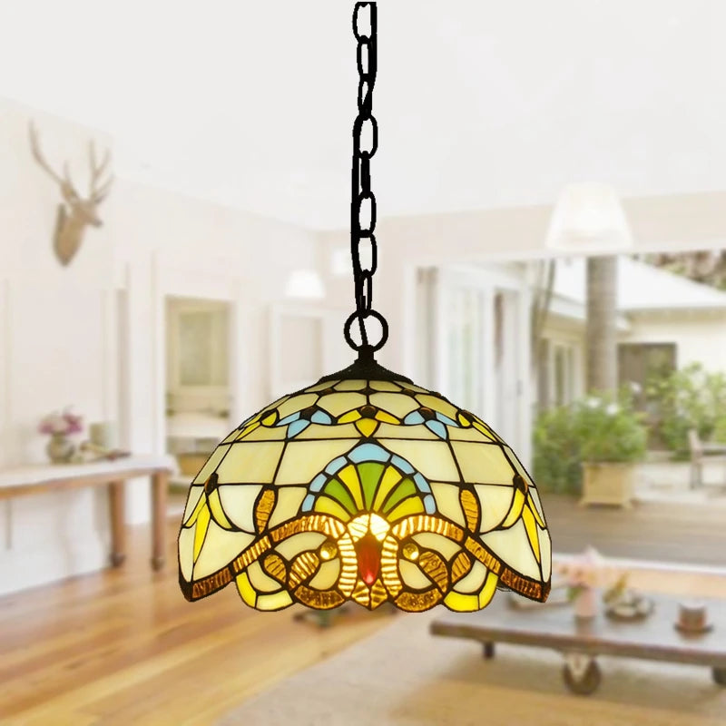 lustre en verre tiffany pour cafés et restaurants européens antique - vue 4 sur 10