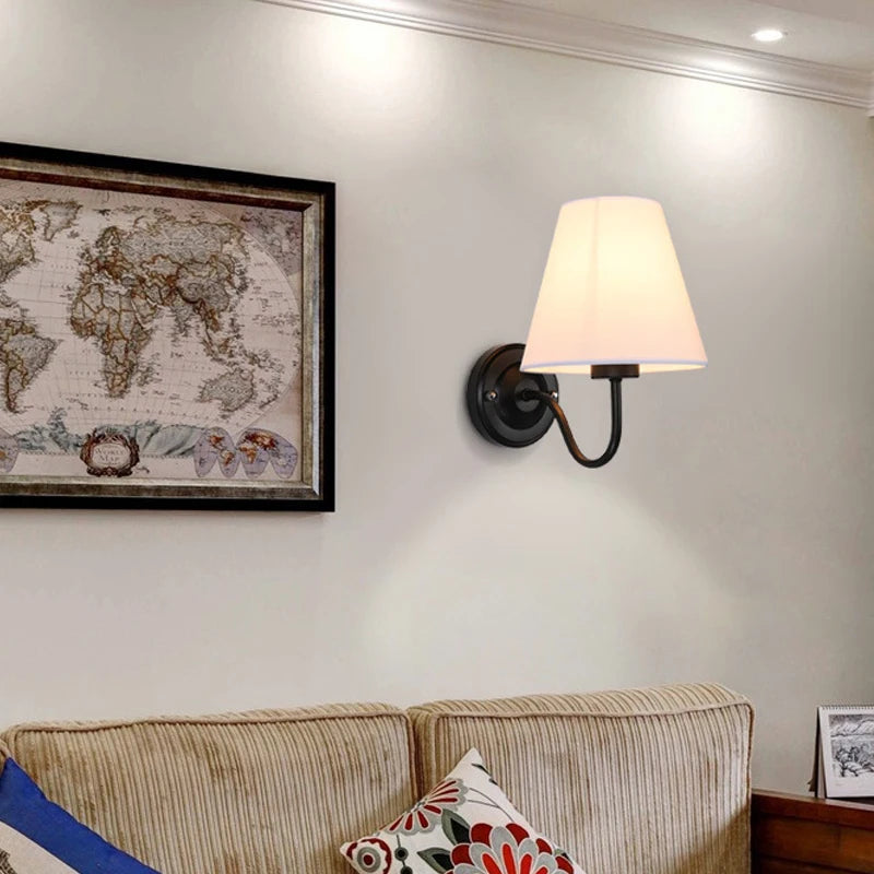 applique murale rétro américaine en tissu avec abat-jour européen led