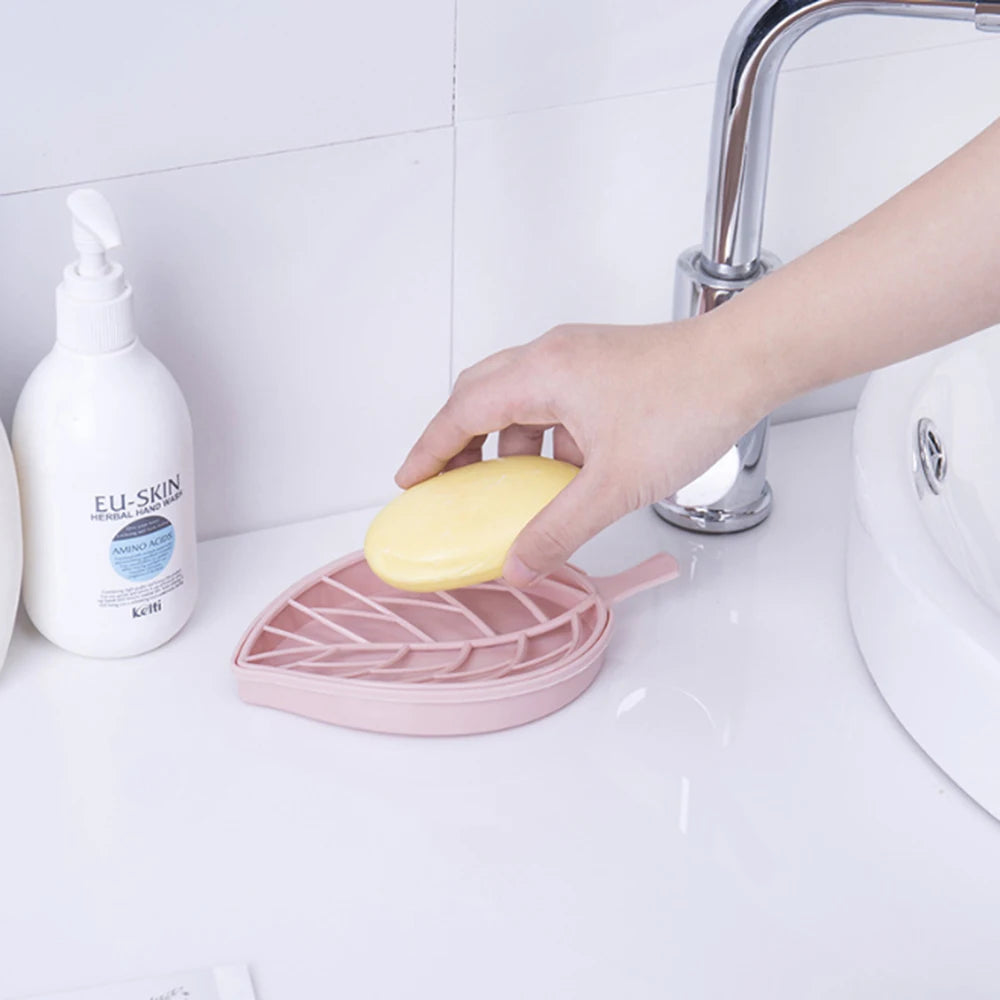 boîte à savon double couche en forme de feuille portable