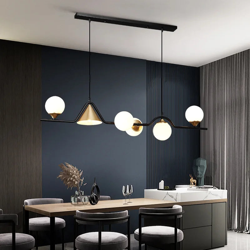 lustre rustique nordique en verre et fer noir décoratif - vue 3 sur 9