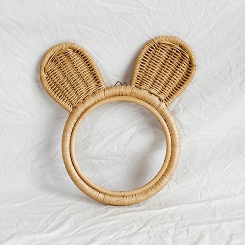 décoration en rotin miroir artistique oreilles de lapin et singe - vue 9 sur 8