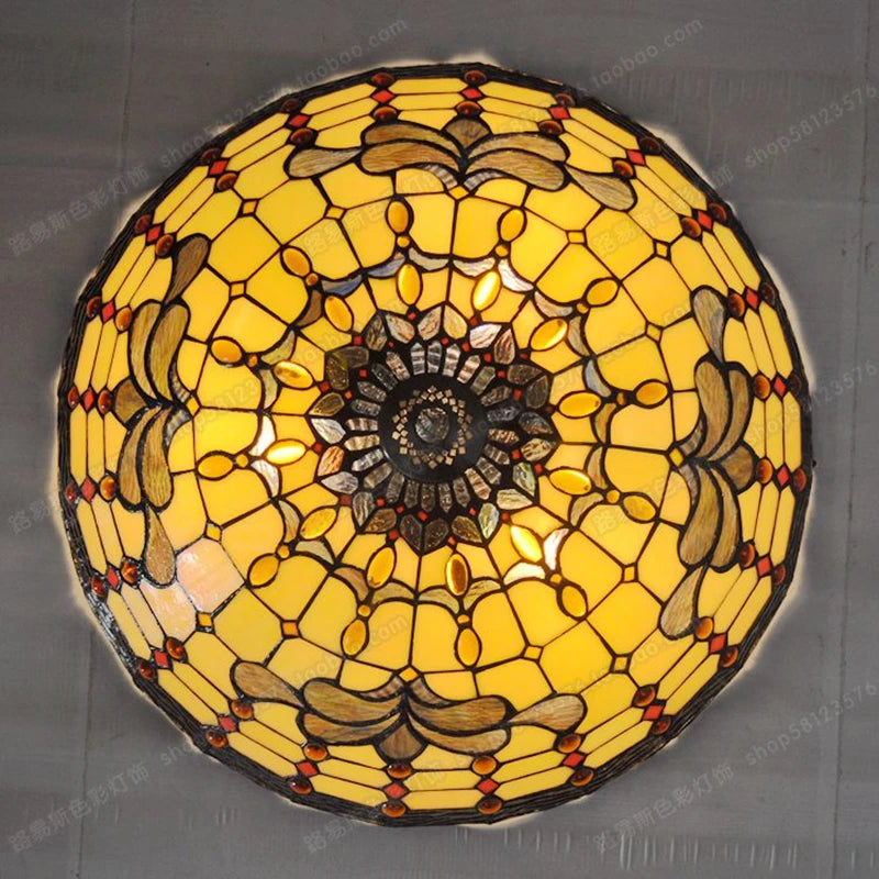 plafonnier européen en verre tiffany style rétro pour art ancien - vue 3 sur 5