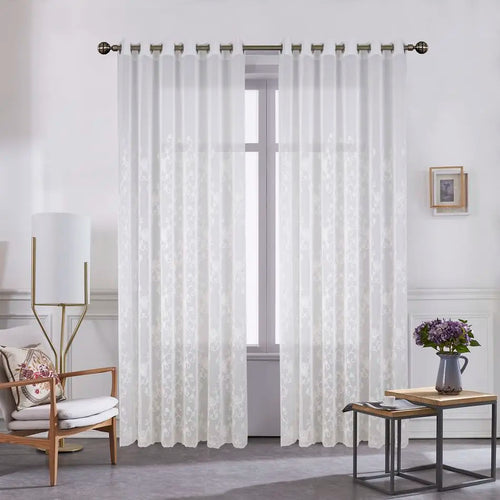 Voilage brodé fleurs festonné style classique romantique fenêtre