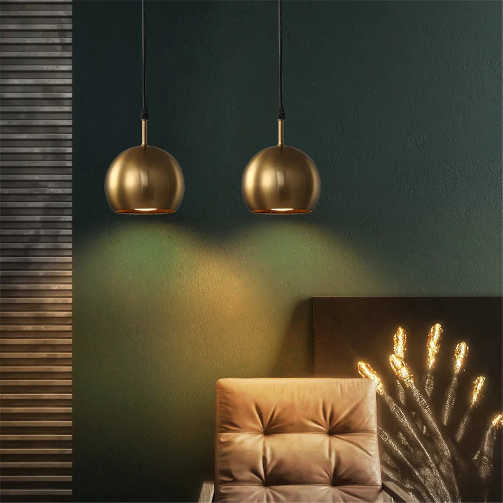 Suspension abat-jour en laiton doré style américain led pour éclairage intérieur loft - vue 7 sur 7