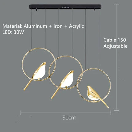 suspension LED oiseau fantaisie plaquée or design moderne ajustable - vue 18 sur 18
