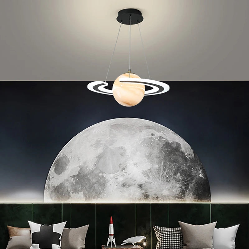 lustre nordique enfant led créatif dessin animé espace planète - vue 3 sur 10