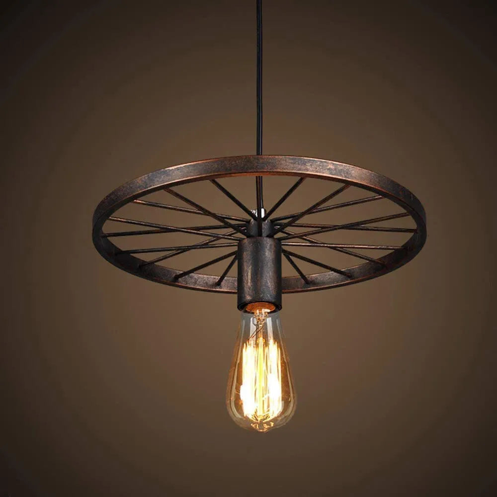 Suspension industrielle Vintage avec roue en fer