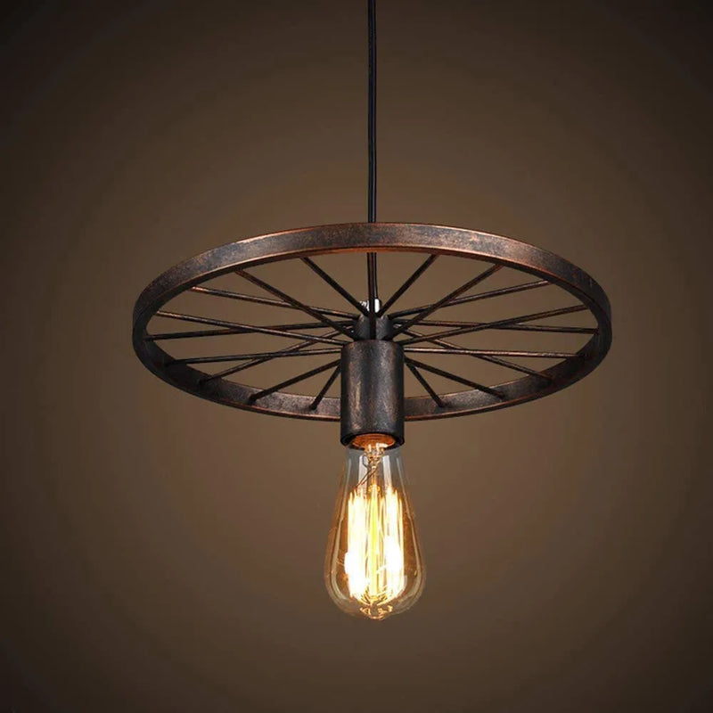 Suspension industrielle Vintage avec roue en fer