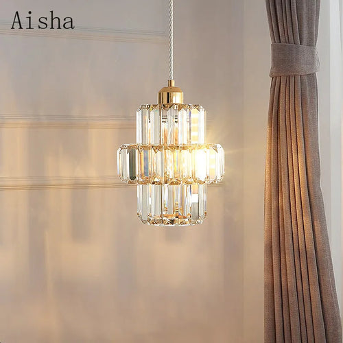 suspension en cristal doré style loft design moderne luxe - vue 3 sur 6