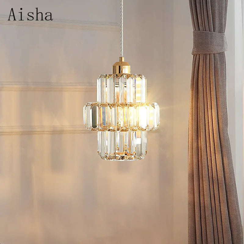 suspension en cristal doré style loft design moderne luxe - vue 3 sur 6