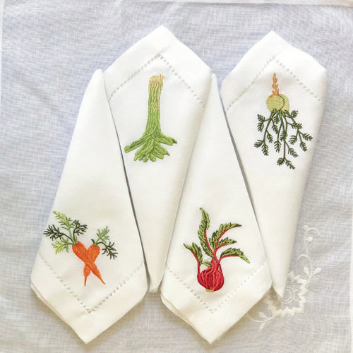 Serviette de table lin coton brodée légumes ajourée - vue 3 sur 6