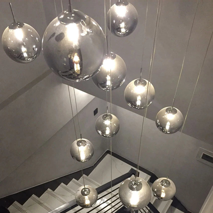 lustre moderne en boule de verre en spirale g4 pour duplex nordique - vue 5 sur 16