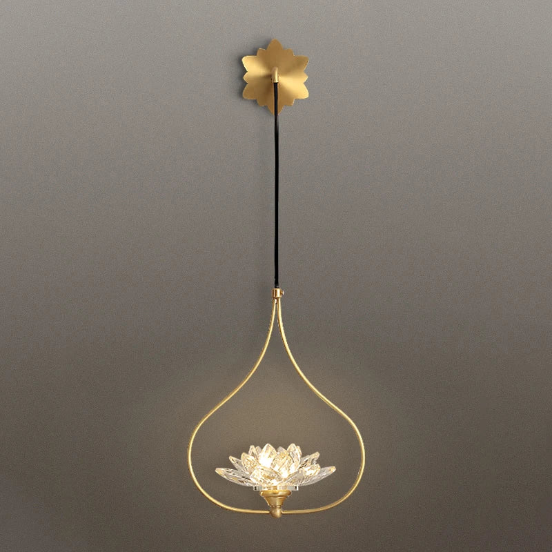 Étude G9 LED Lotus appliques murales pour salon Restaurant lecture éclairage chinois cuivre longue applique murale en cristal Lampara Pared - vue 3 sur 6