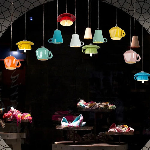 suspension moderne en céramique led théière pour cuisine - vue 4 sur 30