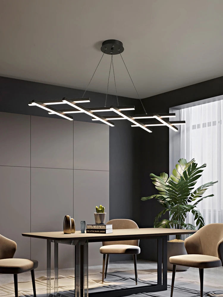 lustre led minimaliste moderne avec bandes lumineuses créatives - vue 5 sur 9