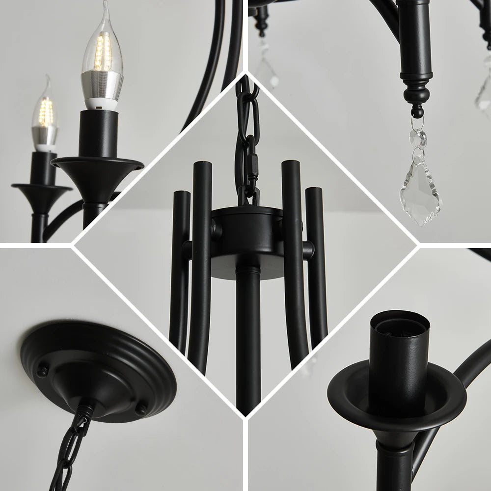 Amérique Fer Forgé Lustre En Cristal Plafonnier E14 LED Bougies Éclairage 5 Têtes Luminaire Intérieur Salon Chambre - vue 4 sur 7