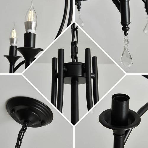 Amérique Fer Forgé Lustre En Cristal Plafonnier E14 LED Bougies Éclairage 5 Têtes Luminaire Intérieur Salon Chambre - vue 5 sur 7