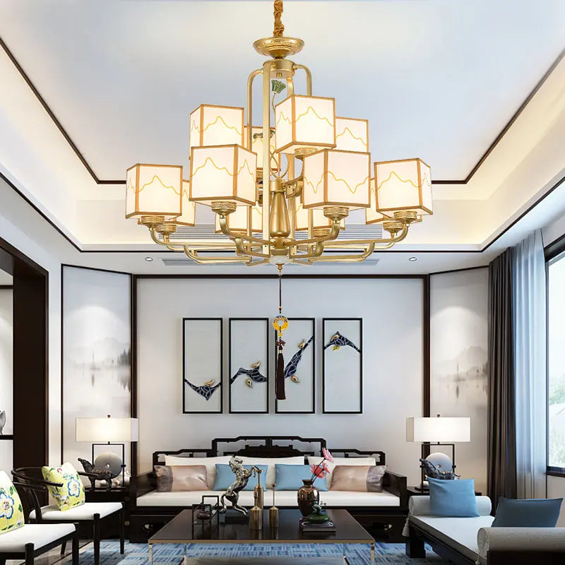 lustre chinois classique doré design pour intérieur élégant - vue 4 sur 12
