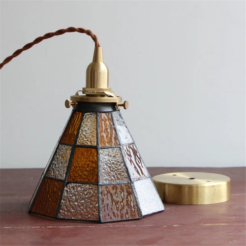 suspension luminaire vintage en laiton et verre pour cuisine - vue 5 sur 6